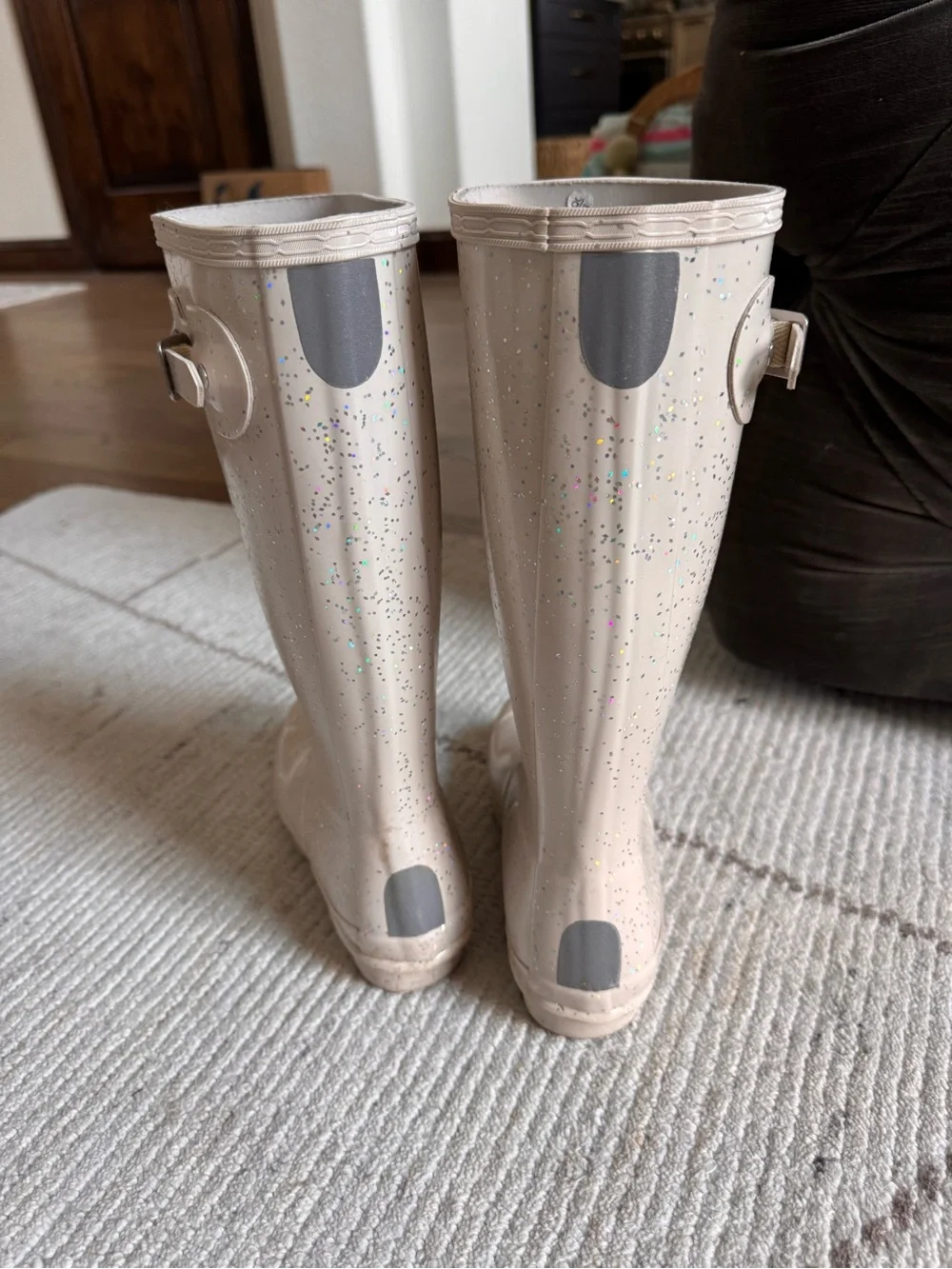 Hunter White Glitter Knee-High Rain Boots
